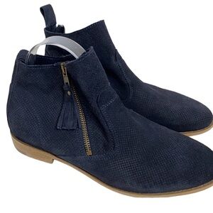 Tamaris Navy Blue Suede Leather Side Zippered Ankle Bootie Germany
